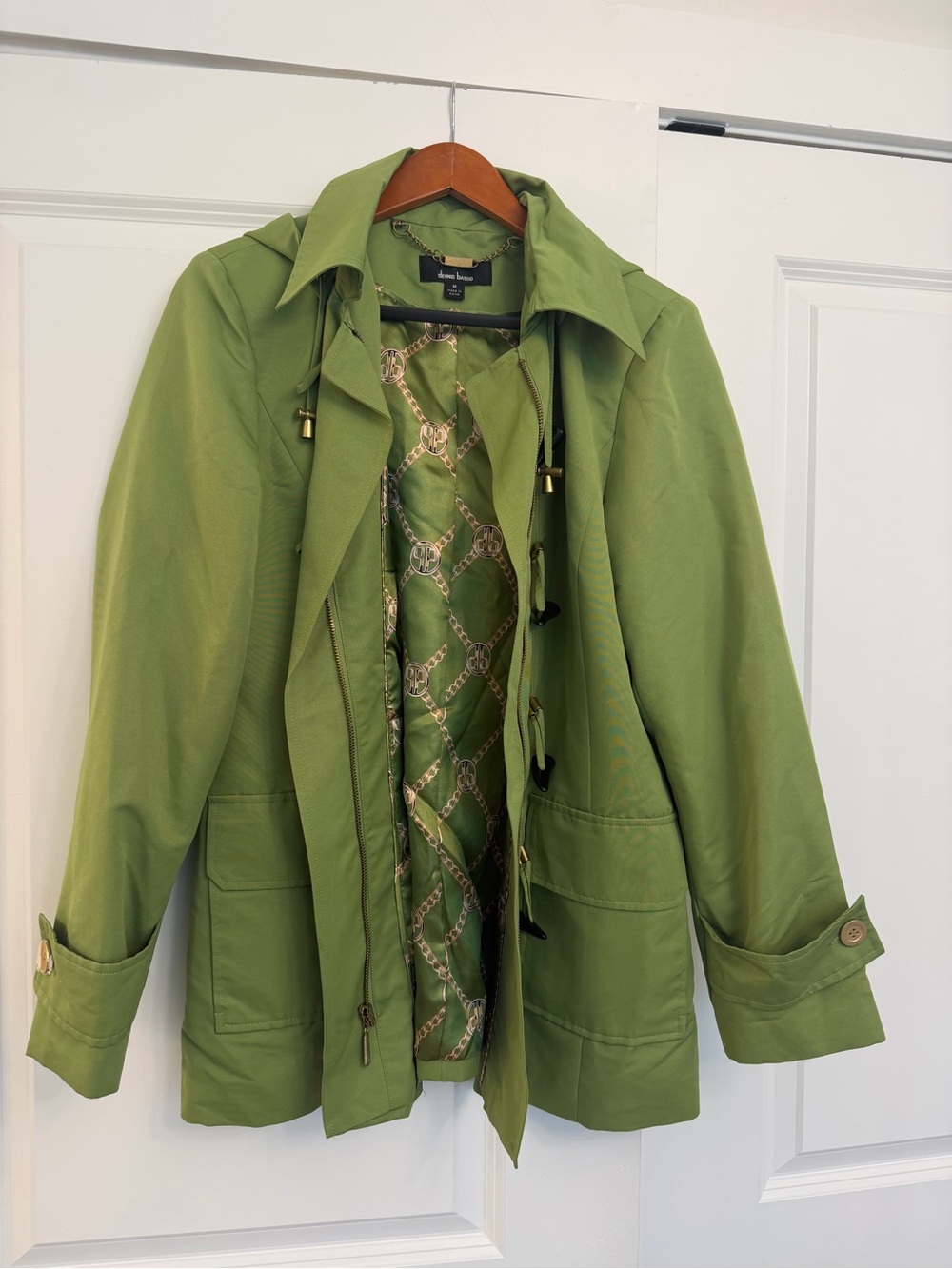 Dennis Basso Green Hooded Toggle Rain Jacket Coat Size M